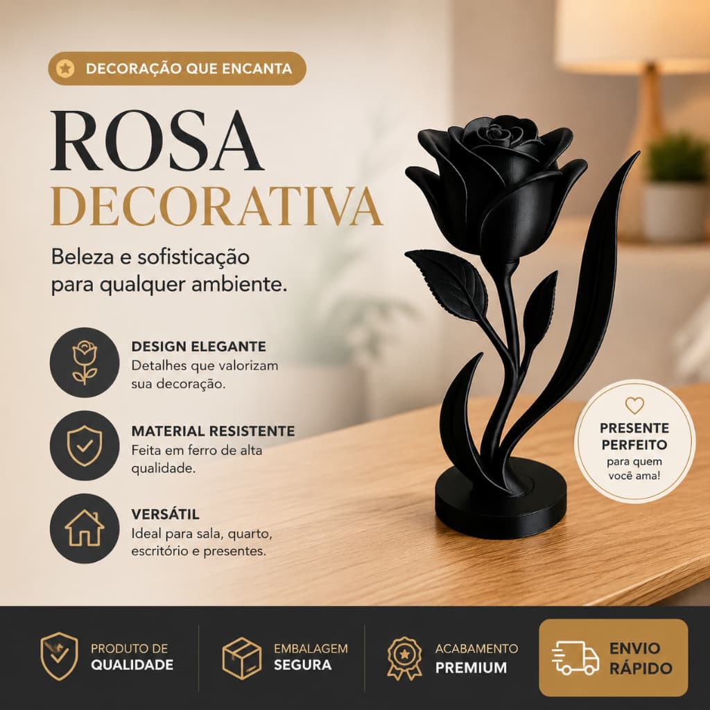 Rosa Negra Decorativa Enfeite