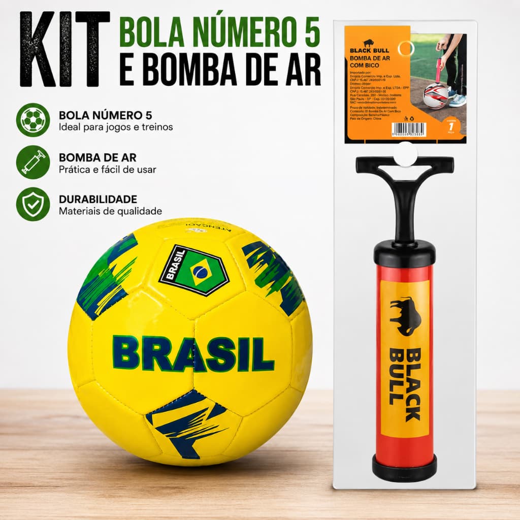 KIT 2 UN BOLA BRASIL N°5 + BOMBA DE AR COM BICO