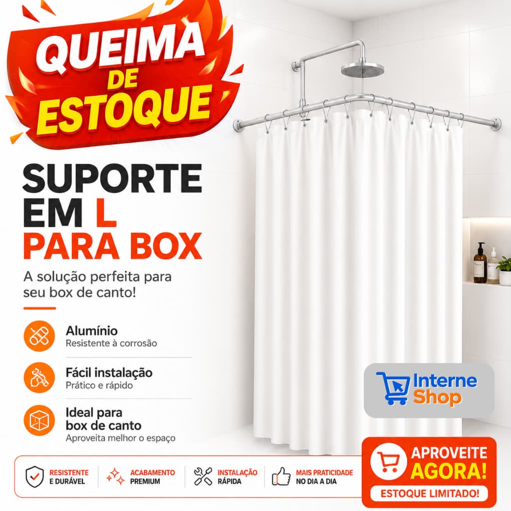 Suporte Box de Alumínio para Cortina de Banheiro - Acompanha Parafusos e Buchas - DIVERSOS TAMANHOS