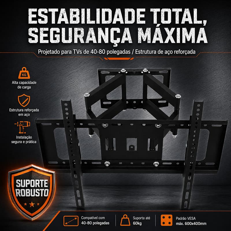Suporte Articulado Tv, Suporte de Tv para Parede Braço Duplo 40-80" Polegadas Carge maxima 30 ou 50KG