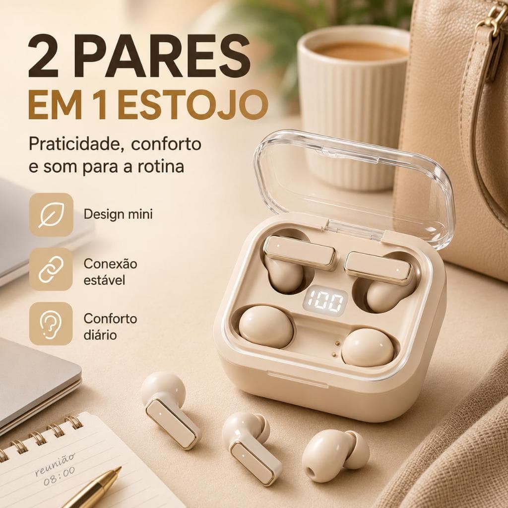 Fone Q76 PRO Bluetooth 6.0 com 2 Pares, Visor LED e Som Hi-Fi