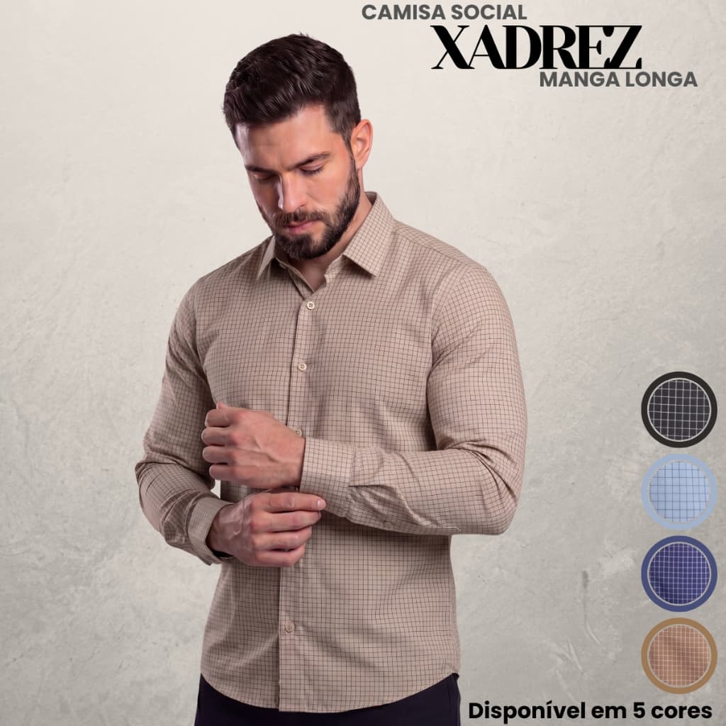 Camisa Xadrez Masculina Manga Longa Tecido Premium 100% Algodão Confortável e Elegante