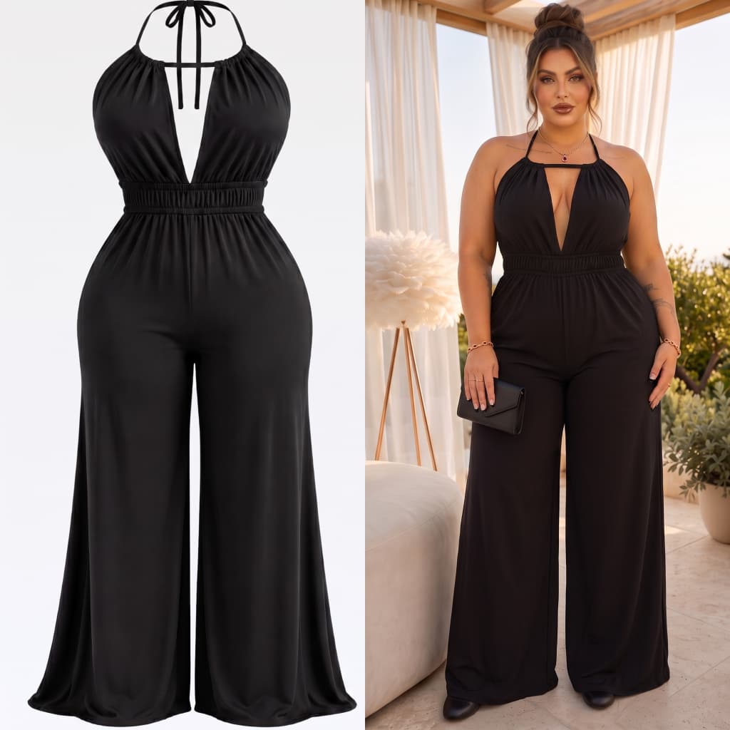 Macacão Plus Size Feminino Longo Elegante Pantalona Slim Luxo Festa Convidada Formatura Madrinha Ano Novo Natal 46 ao 5