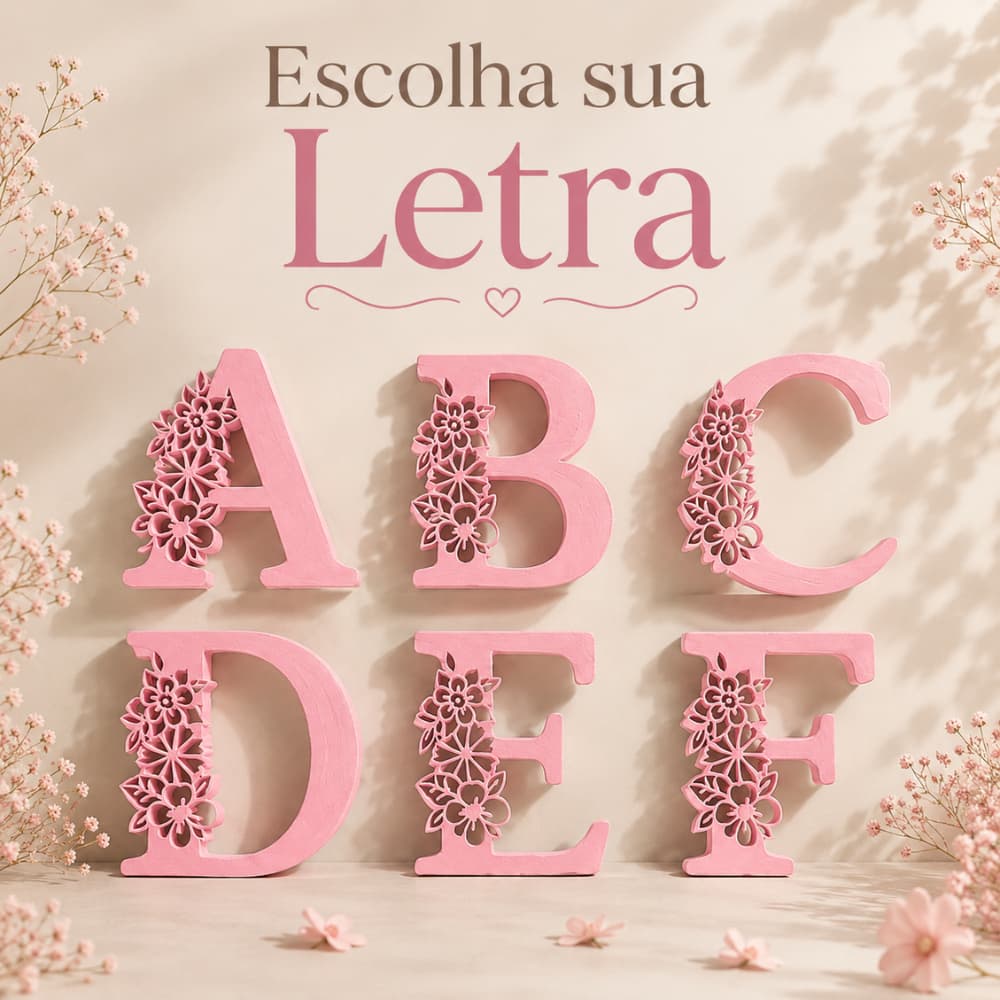 Letra Decorativa Personalizada Floral 10cm Inicial do Nome Quarto Infantil Porta Maternidade