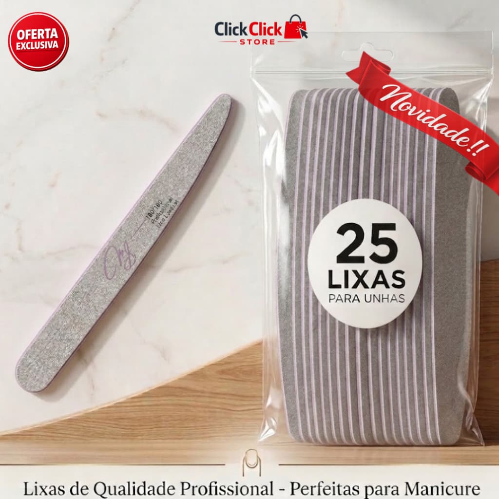 Pacote com 25 Unidades Lixa Slim para Unhas Profissional Gramatura 100/180 Lavável SQ8579