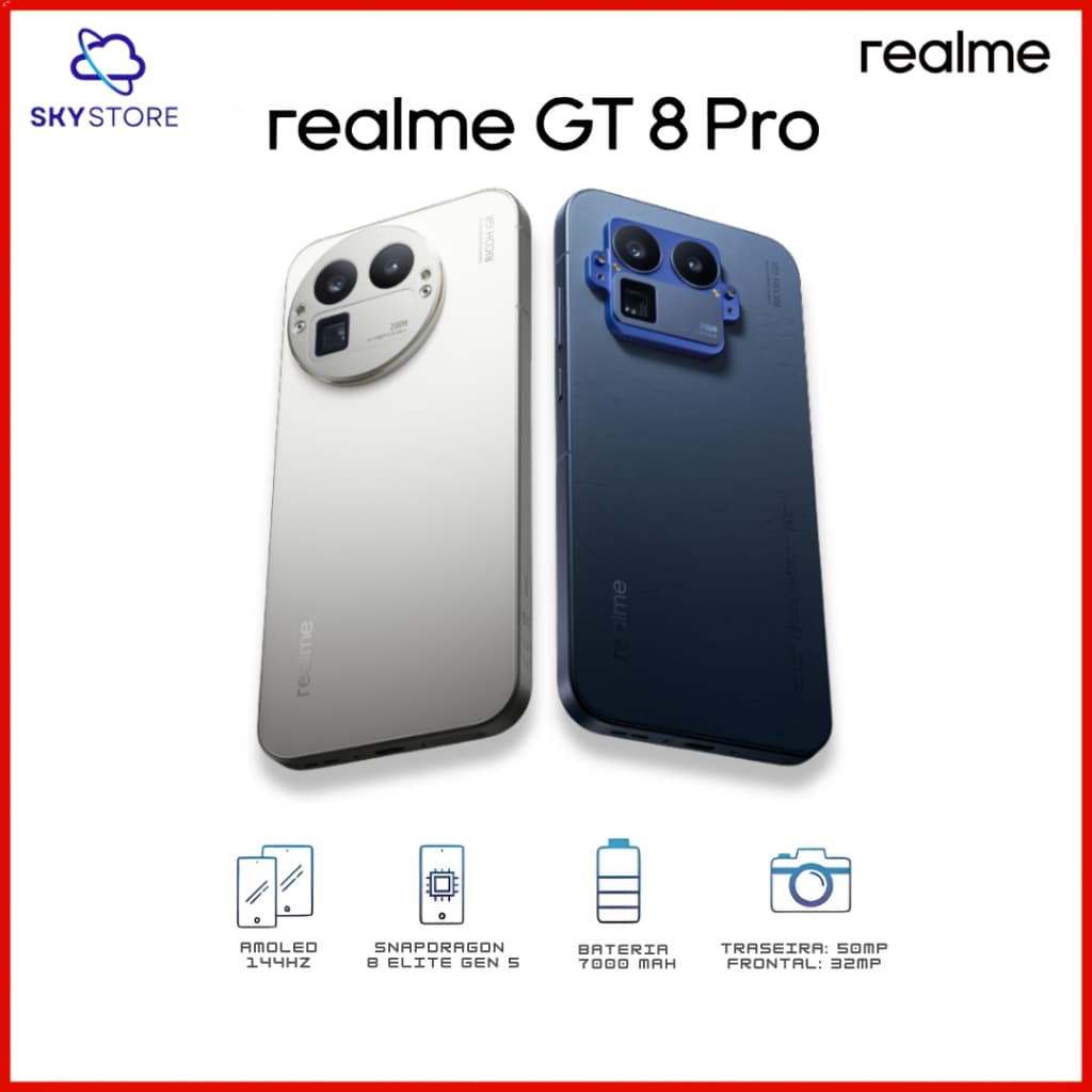 Realme GT8 PRO 5G, Versão Global, 512GB e 16GB RAM, Processador Snapdragon 8 Elite Gen 5, Bateria 7000mAh