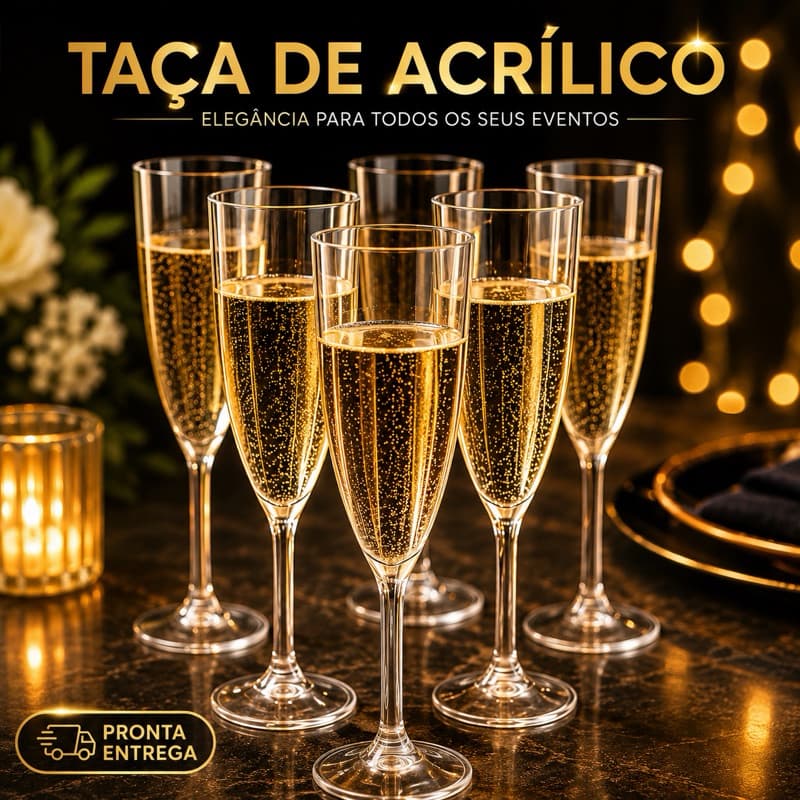 Kit 30 Taça de Champanhe Acrílica Espumante Champagne para Festas, Celebrações, Casamentos, Aniversários