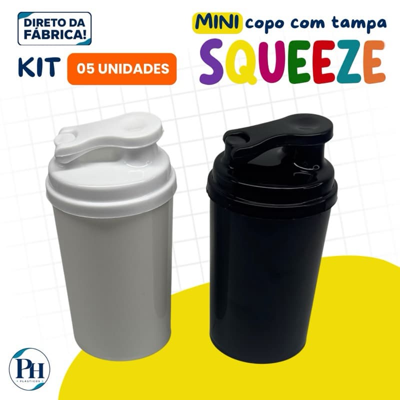 KIT 05 COPOS MINI DRINK 200ML COM TAMPA SQUEEZE | MINI SQUEEZE/COQUETELEIRA/SHAKEIRA | FESTAS, EVENTOS E LEMBRANCINHAS