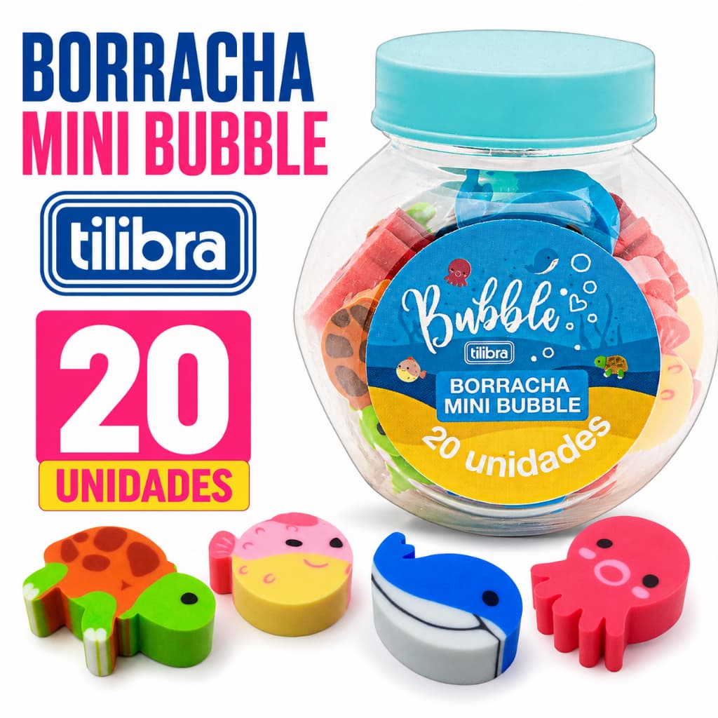 Borracha Mini Bubble TILIBRA Pote Com 20 Unidades