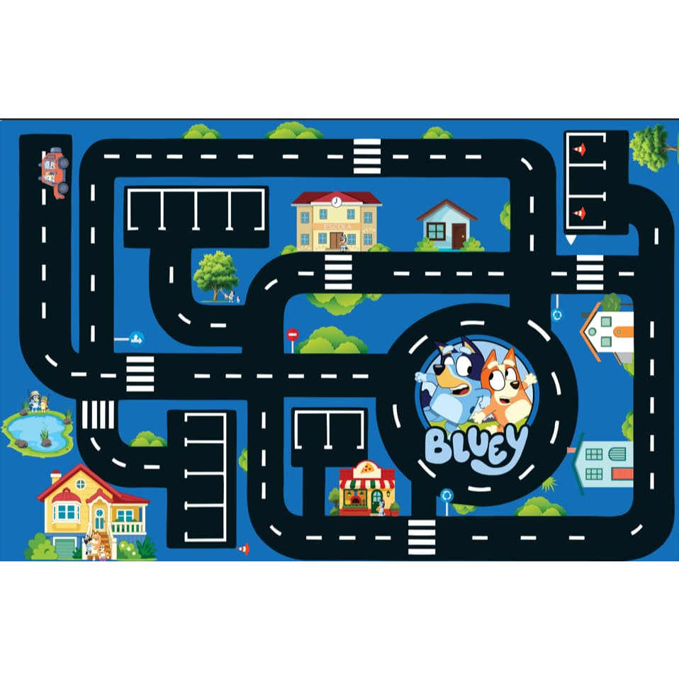 Tapete Infantil Pista de Carrinho Bluey 100x65 em Lona Lavável | Brinquedo Educativo para Crianças Meninos e Meninas