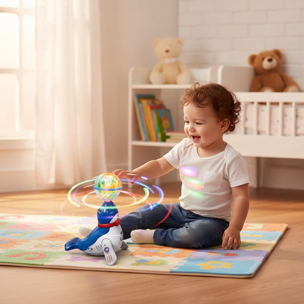 Leão Marinho Brinquedo Musical Dançarino Luz LED Gira 360