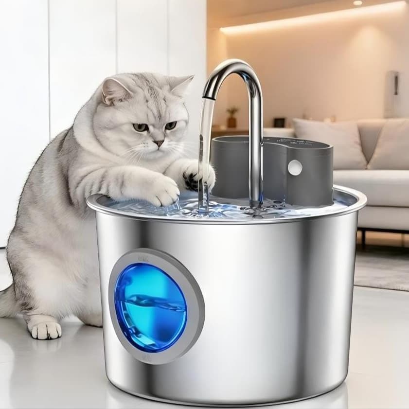 3.2L De Aço Inoxidável Sem Fio Sensor De Recarga Cat Water Fountain Fonte Automática Para  Gatos