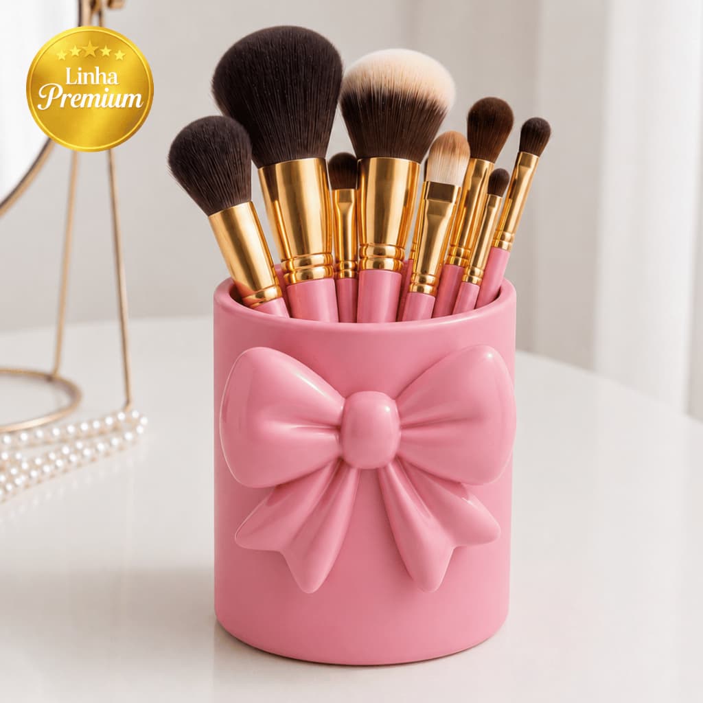 Porta Pincéis de Maquiagem Organizador de Mesa com Laço Decorativo