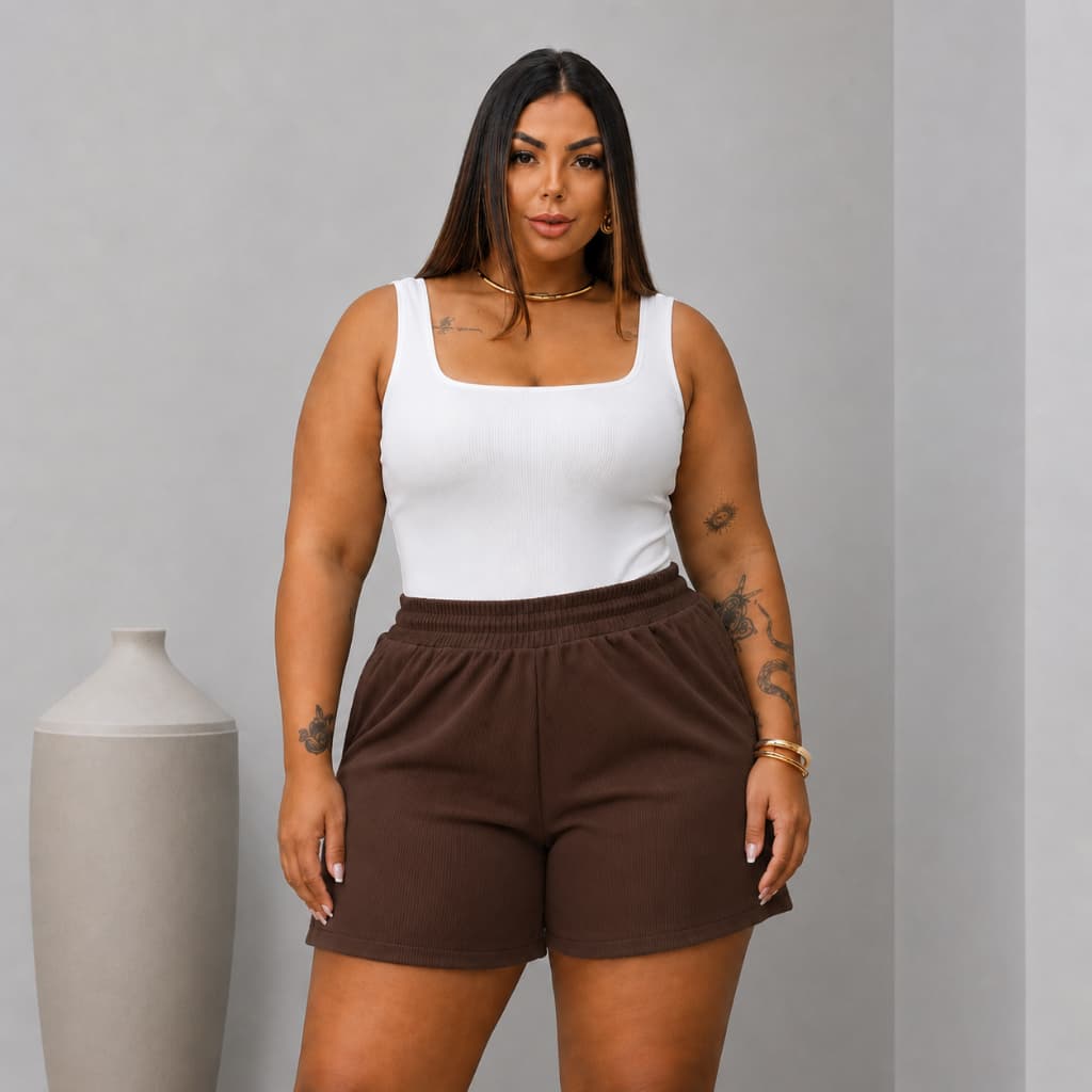 Shorts Feminino de Malha Moletom Cós Elástico Plus Size Tamanhos GG, G1, G2 e G3