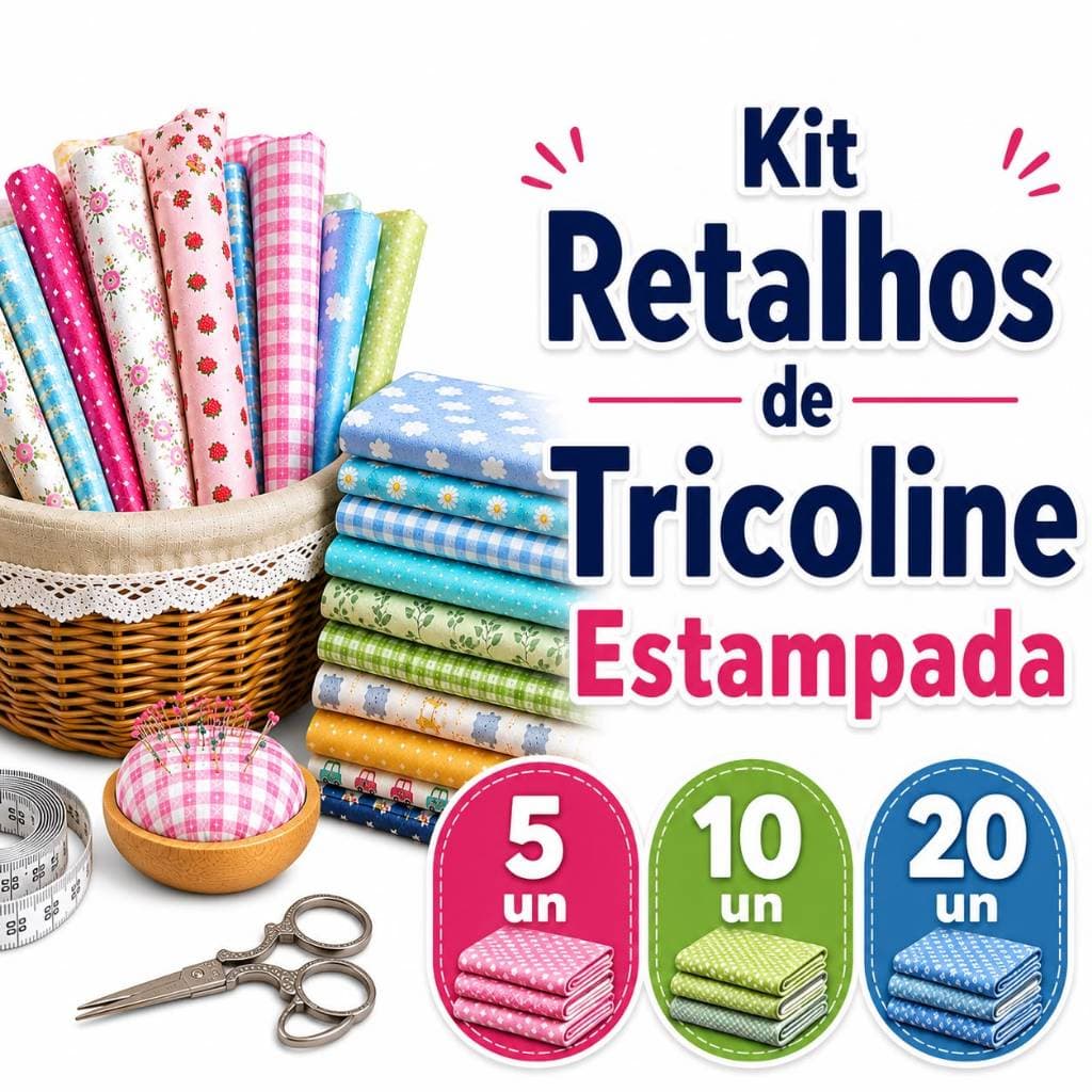 Kit Retalhos de Tricoline Estampada 100% Algodão - Cortes Sortidos de 25cm x 45cm