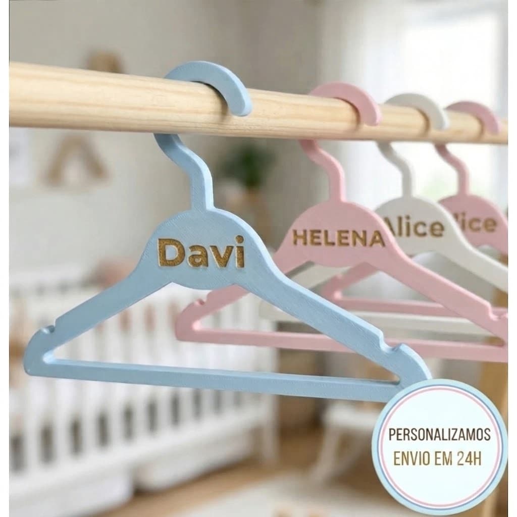 Kit 5 Cabides Infantis Personalizados NOme Criança Maternidade Organização Enxoval Quarto Menino Menina