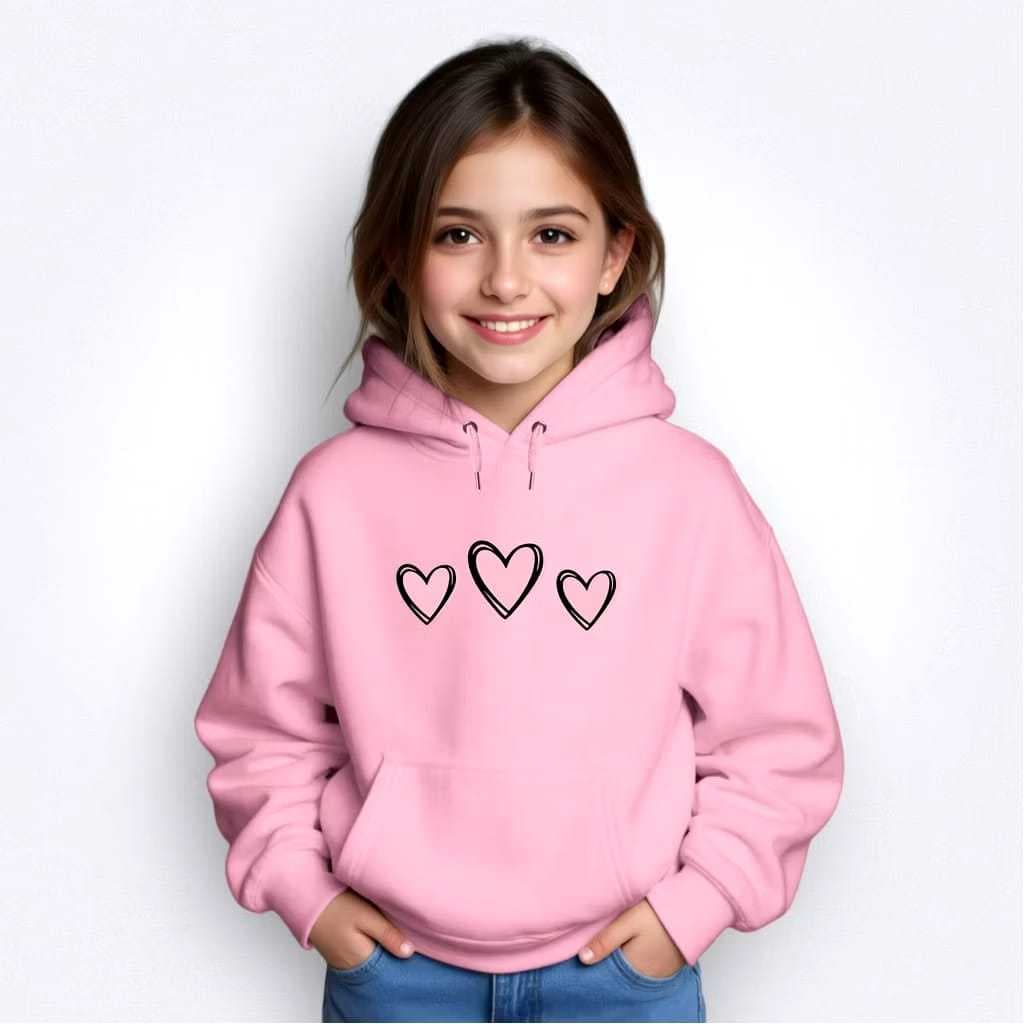Moleton Infantil Meninas Capuz e Bolso Preto Rosa Vermelho Escola