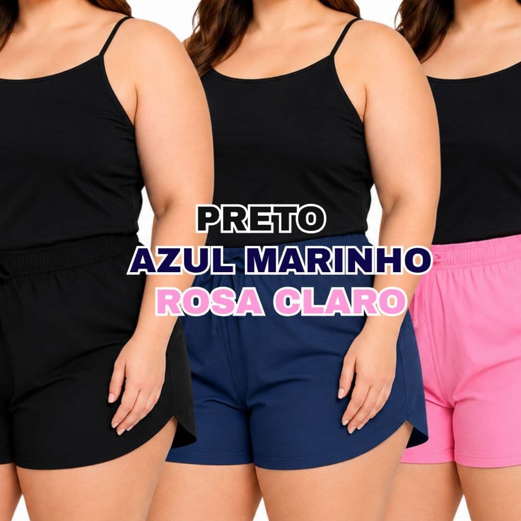Kit 3 Short Tactel Feminino P ao Plus Size Moda Praia Clube Parque Tecido Leve