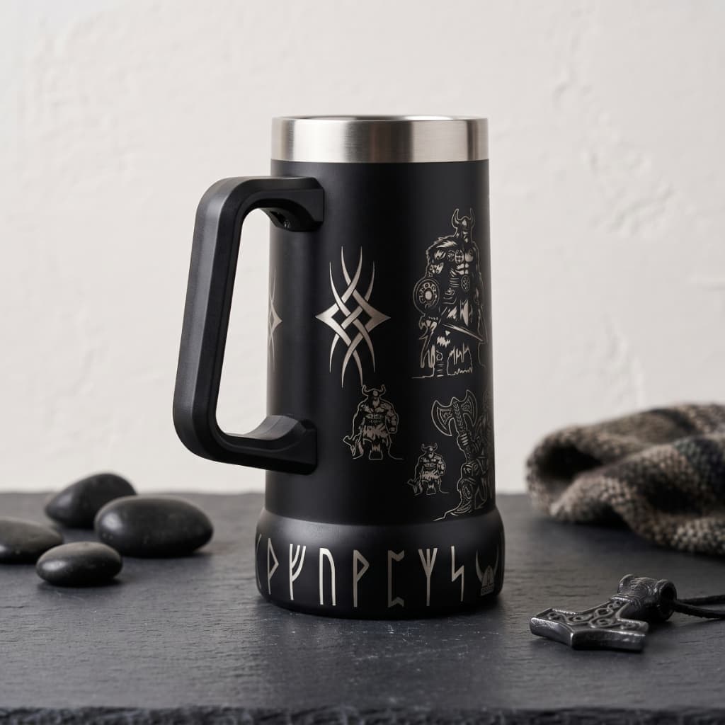 Copo Caneca de Chopp Térmica 710ml Inox Premium Gravada 360 Graus - Vikings