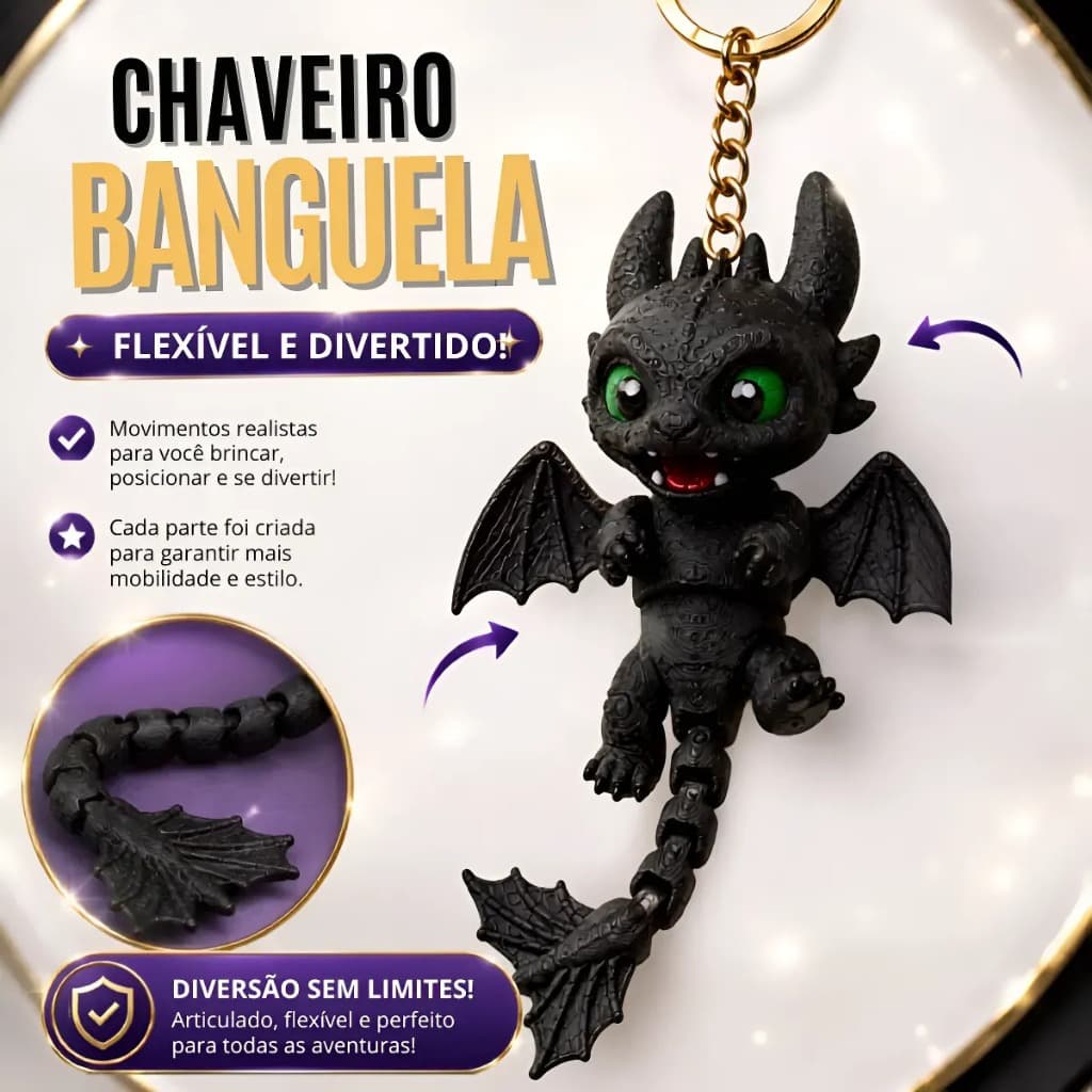 Chaveiro Banguela Articulado Presente Geek Dragão Colecionável 3D