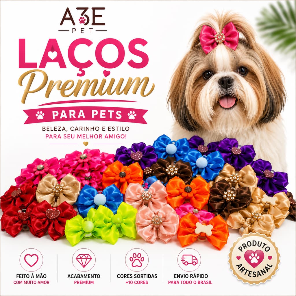 Kit 20 / 40 e 100 Laços Pet Fêmea Borboleta Cetim Acessórios Cachorro Feito à Mão Banho e Tosa