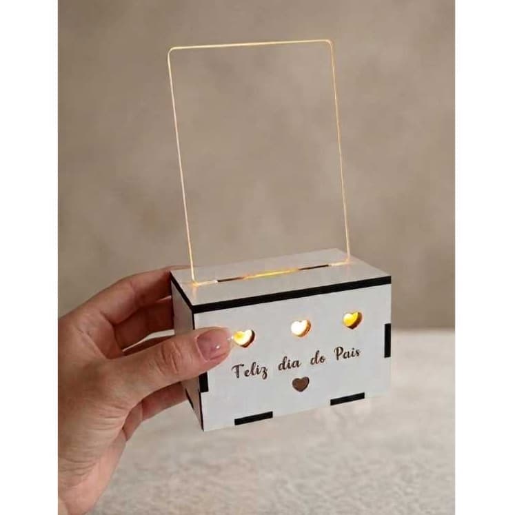 3 unid. Luminária LED p/ Personalizar Acrilico Liso Base em MDF c/ Bateria - Dia dos Pais -Presente Criativo