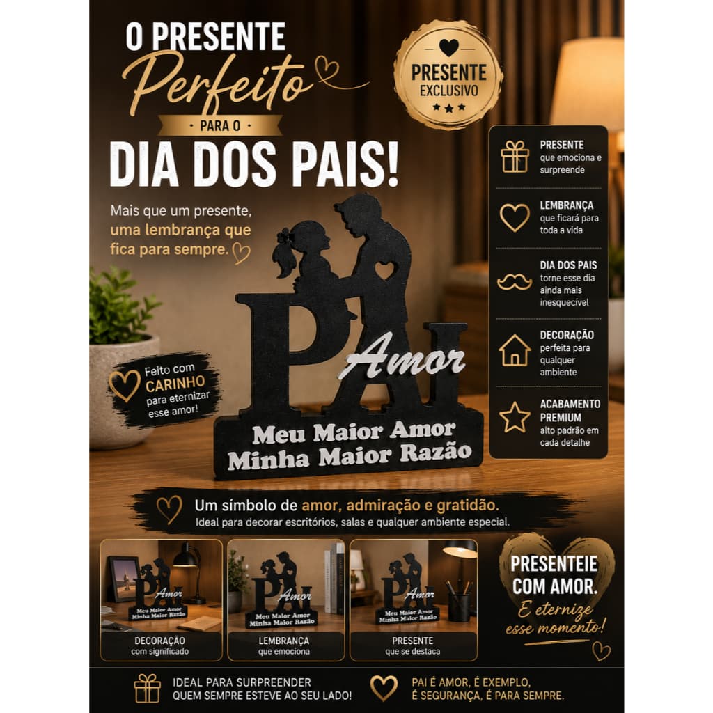 Lembrança dia dos pais presente placa decorativa pai e filha filho emocionante e criativo