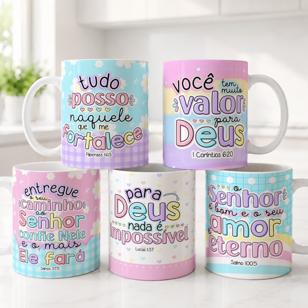 Caneca Personalizada Versículo da Bíblia Sagrada Cerâmica 325ml Presente Para Mulher Cristã