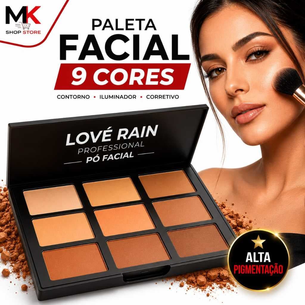 Paleta Facial Love Rain 9 Cores Contorno Iluminador Corretivo Maquiagem Pó Facial Efeito Matte Longa Duração Tonalidades
