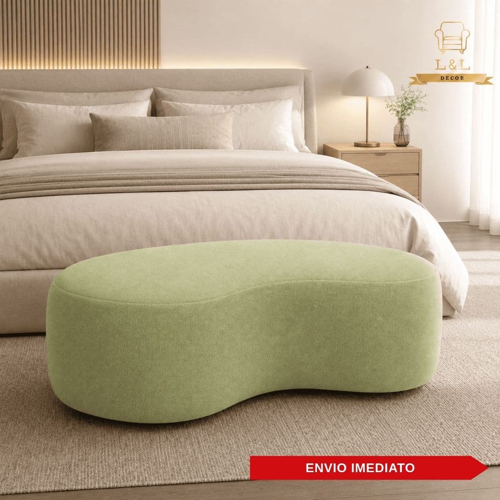 Puff Orgânico Formato Feijão 90cm Tecido Bouclé Design Moderno