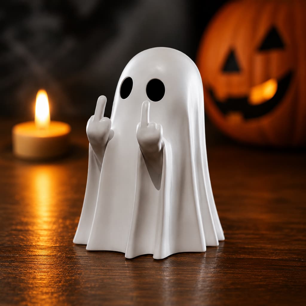 Fantasma Sarcástico Dedo Do Meio Enfeite Halloween Colecionável