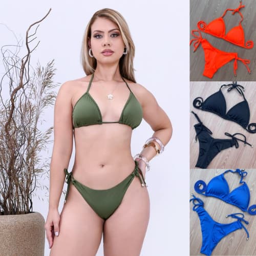 Bíquini Com Bojo Removivel malha de poliamida com Ajustes nas Laterais Amarrar Forrado Moda Praia Piscina fio duplo