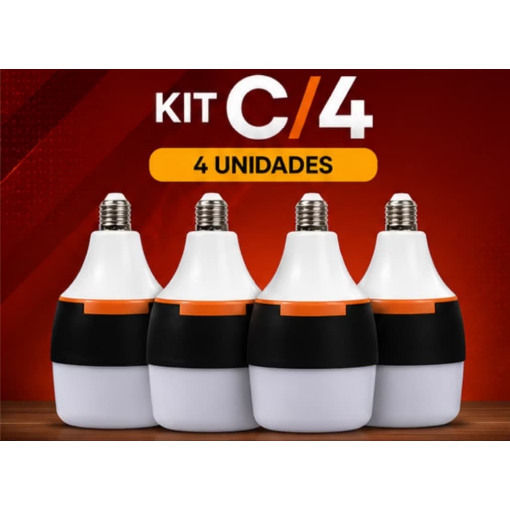 kit 2/3/4/5 Lâmpada de Emergência LED 30w/ 50w/ 60W Bivolt - Portátil, Resistente e com Base Padrão E27 -