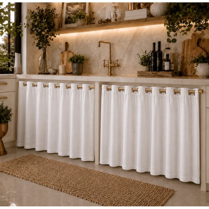 Cortina Para Pia Balcão Linho Voil Flame 4,00x0,80cm Com Ilhós Cozinha