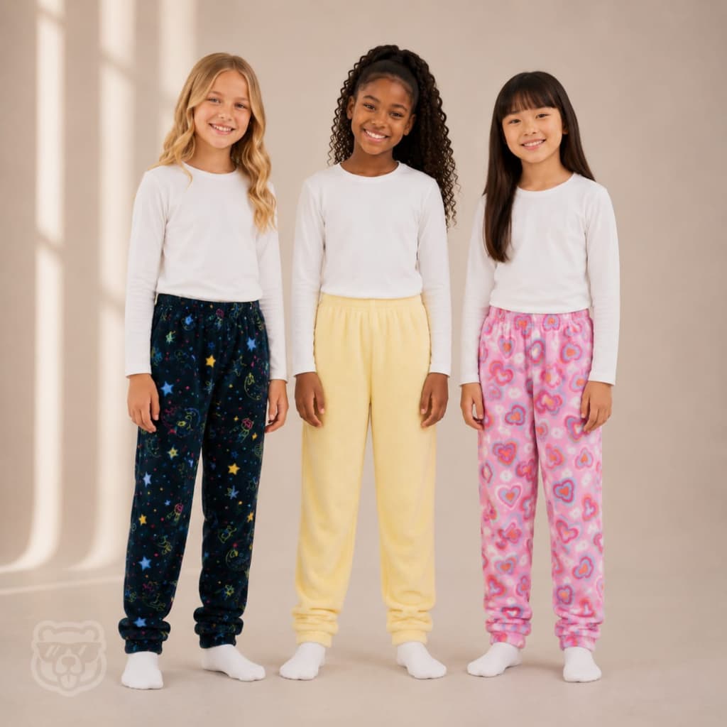Kit 2 Calça de Pijama Infantil Ultrasoft Peluciada Fleece Frio Sortida Menina
