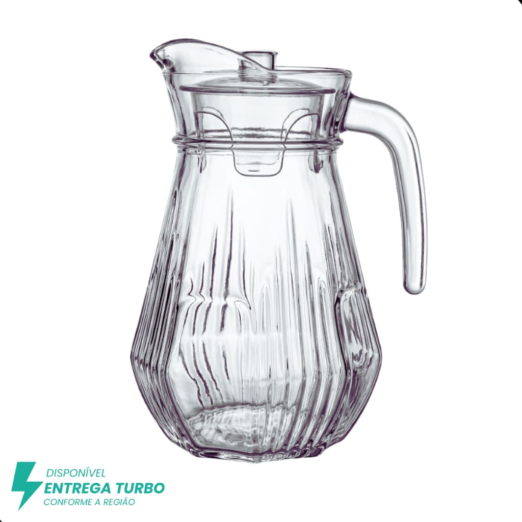 Jarra de Vidro com Tampa 1.3L – Design Compacto, Cabe na Porta da Geladeira Detalhes em Alto Relevo