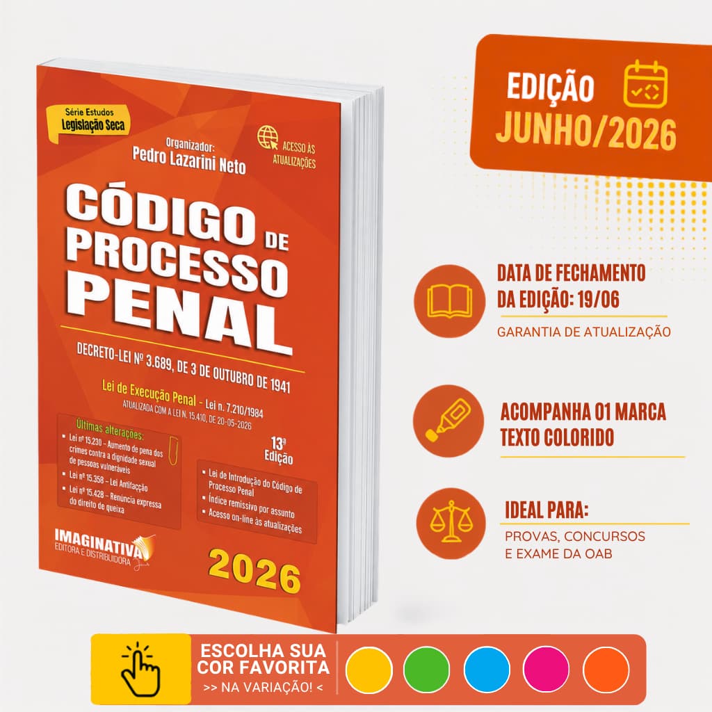 Código de Processo Penal 13ª Edição Junho/2026 + marca texto | kit de estudos