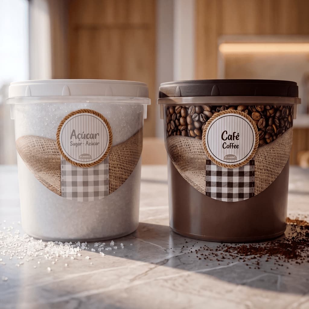 Jogo 2 Potes Porta Mantimentos Café E Açúcar 1,8L Grande Tampa Rosca Plasútil Organizador Cozinha