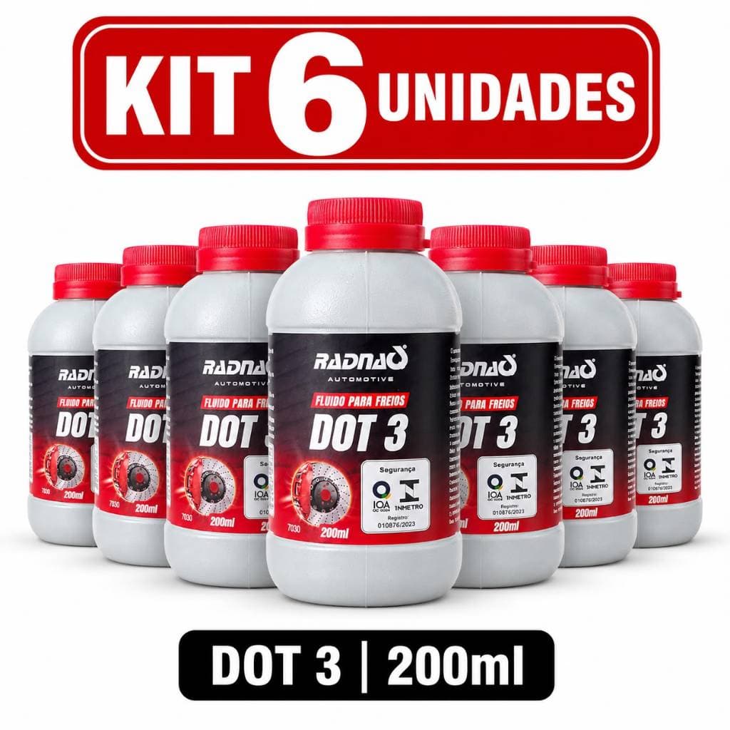 Kit 6 Fluido Para Freios DOT 3 200ml Radnaq Automotivo