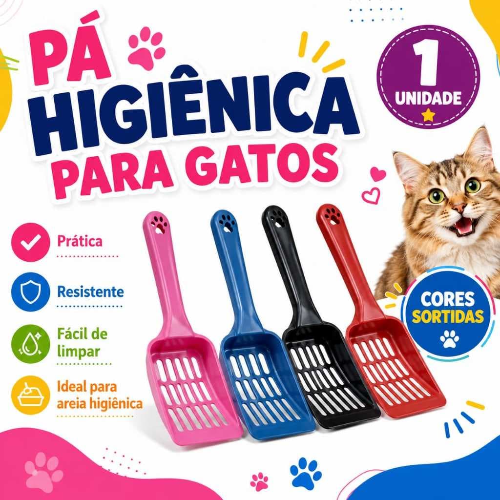 Pá Higiênica para Gatos de Plástico – Coletor de Areia, Peneira Resistente, Ideal para Caixa de Areia de Gatos