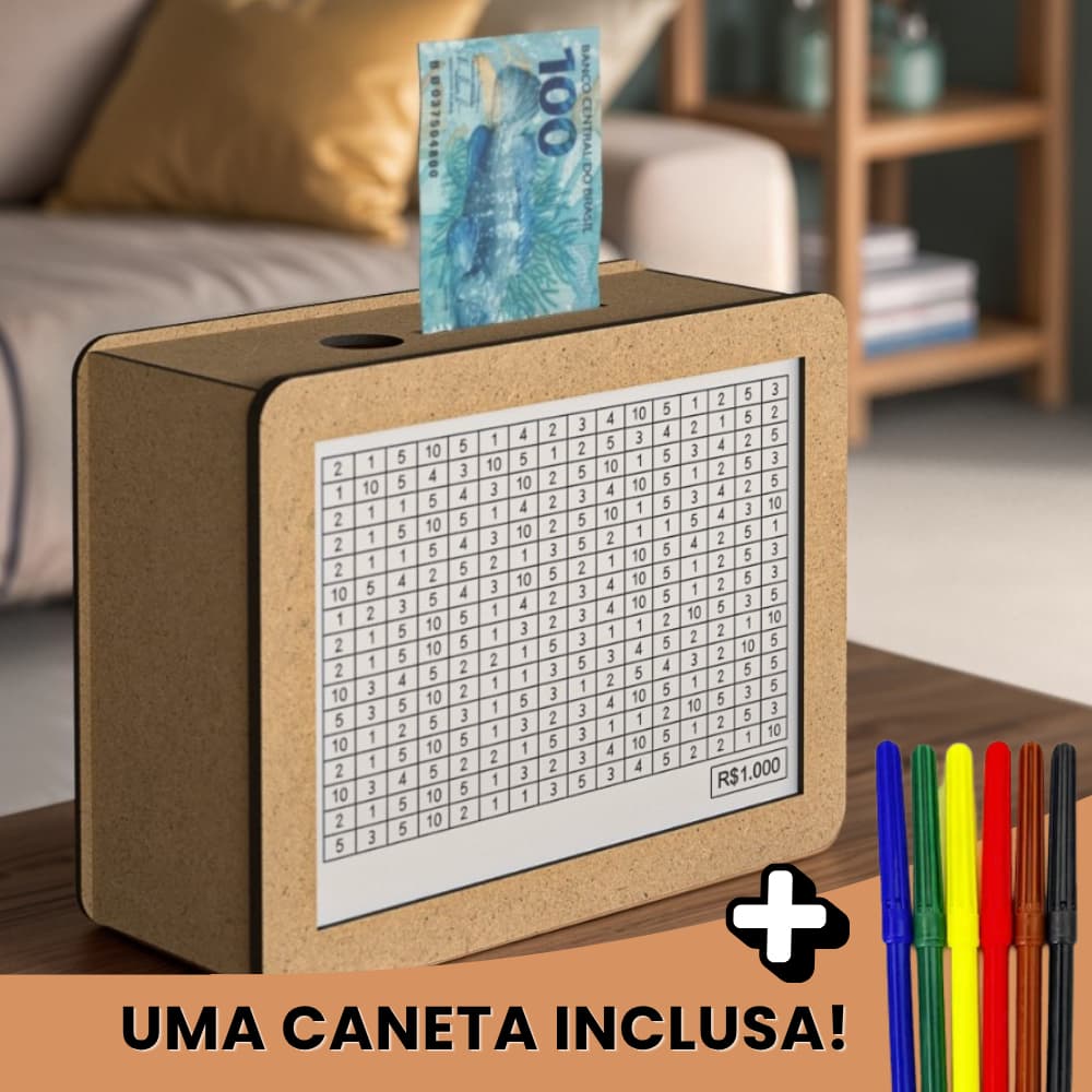 Cofre Desafio 10mil/5mil/1mil - Caixa Dinheiro De Madeira - Método Japonês - Escolha seu Objetivo!