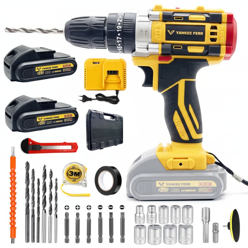 Furadeira Parafusadeira Sem Fio 21V com 2 Baterias 1500mAh Kit Completo com Acessórios