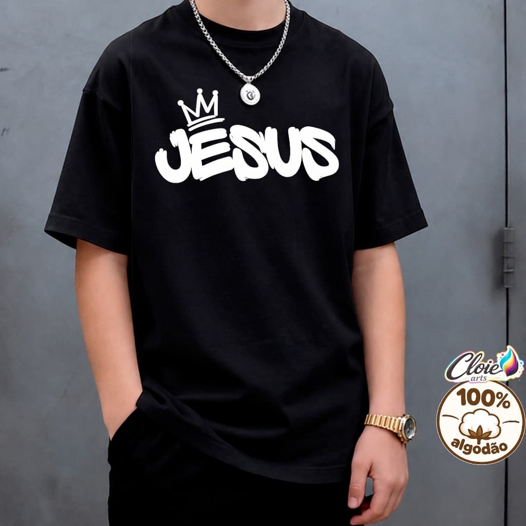 Camiseta Infantil 100% Algodão Estampa Jesus Cristão  Religioso Premium  Personalizada Blusa  Unissex Kids Dia a Dia Fé