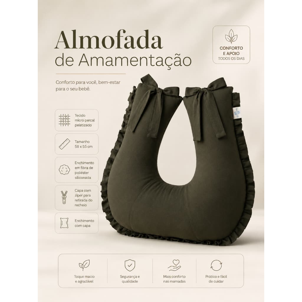 Almofada de Amamentação 58x55cm Micro Percal com Capa e Zíper Fibra Siliconada