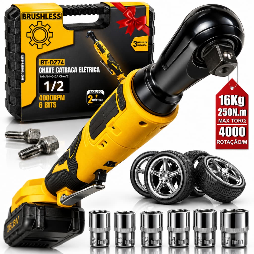Chave De Catraca A Bateria Elétrica 2 Baterias 21v ou 12v Com Soquetes E Maleta