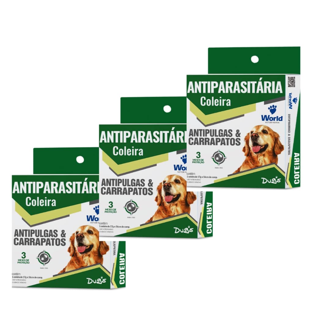 Coleira Cães AntiPulgas E Carrapatos Dug's 3 Meses De Proteção World Antiparasitário Dug´s World