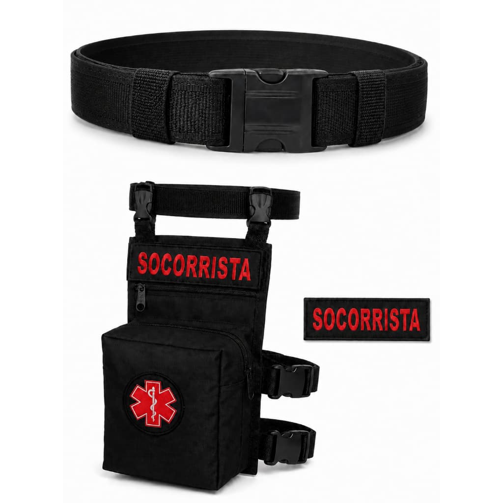 Kit Bornal Pochete APH Preto 3 Itens Com Bordado Vermelho