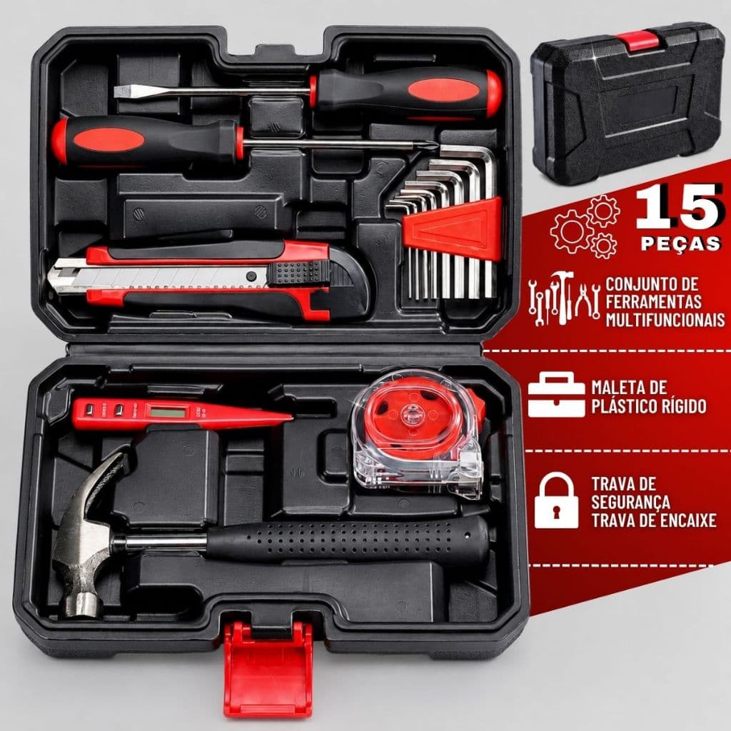 Kit Ferramentas 15 Peças Maleta Reparo Doméstico Manual Pro