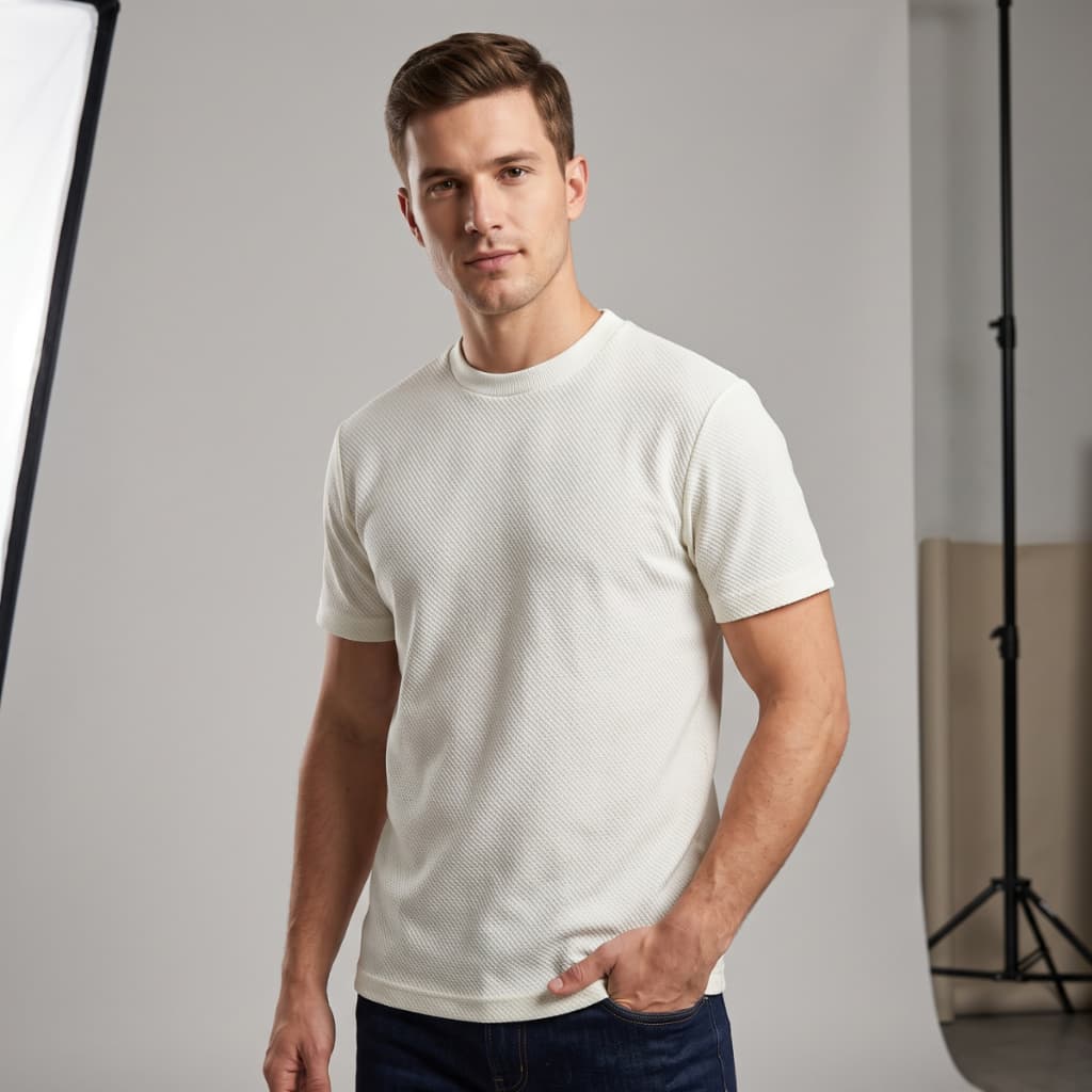Camiseta Masculina Texturizada Manga Curta Gola Redonda Premium