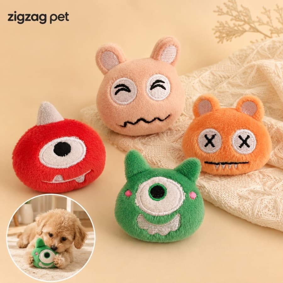 Brinquedo Mordedor para Cães e Gatos Pequenos com Som Monstrinho de Pelúcia Macio